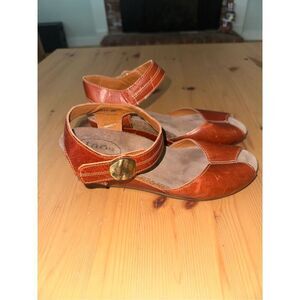 Taos Penelopeep Brown Leather Wedge Peep Toe Sandals Size 40